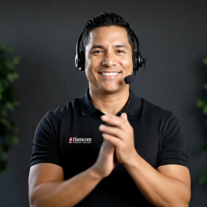Hanscom financial coach wearing headset and clapping for your success